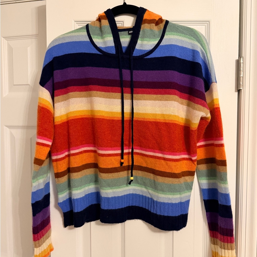 Minnie Rose Cashmere Rainbow Stripe Hoodie Sweater Medium